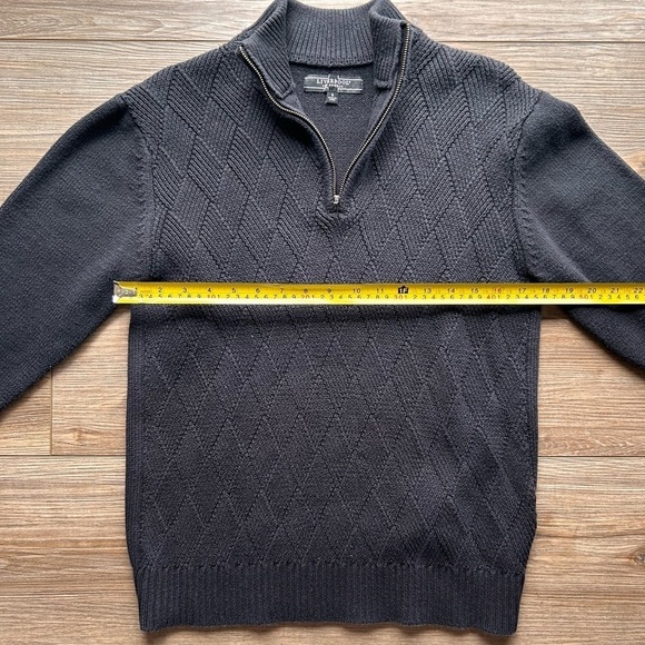 Liverpool | Cotton Knit Quarter Zip Pullover Sweater in Black (Small) - Picture 3 of 8